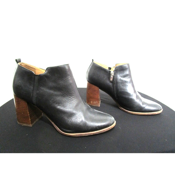 Franco Sarto Dante Black Leather Block Heel Ankle Booties Women 10 M - Picture 3 of 9